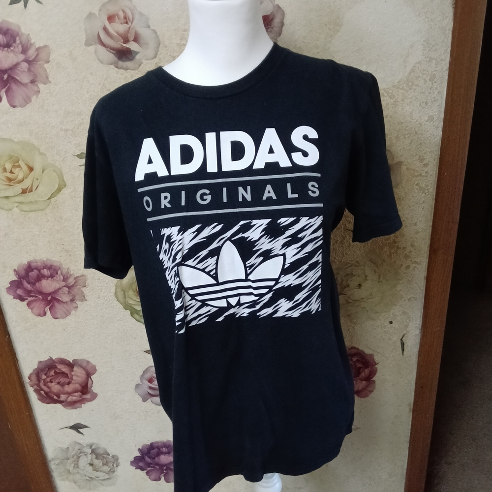 Adidas Originals Black Graphic Tee with White Logo